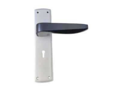 Zinc Door Lever Handle on Plate – Black & Silver Finish