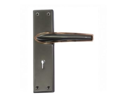 Designer Mortice Door Handle on Backplate – Black & Rose Gold